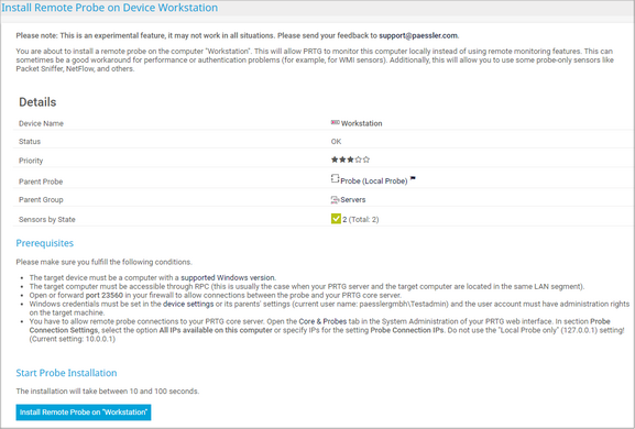 Remote Probe Installation Dialog Remote Probe Installation Dialog