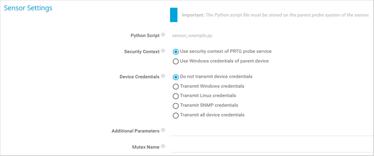 Sensor Settings Sensor Settings